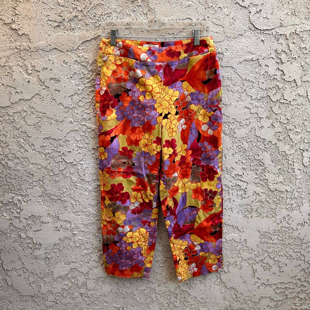 Vintage Talbots Petites Floral Crop Pants Orange Purple Size 6